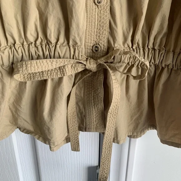 Ulla Johnson Tan Button-Up Minnie Peplum Blouse - Picture 5 of 12